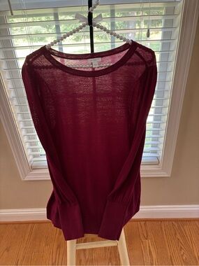 J. Jill Sheer Long-Sleeve Knit Tee in Wine